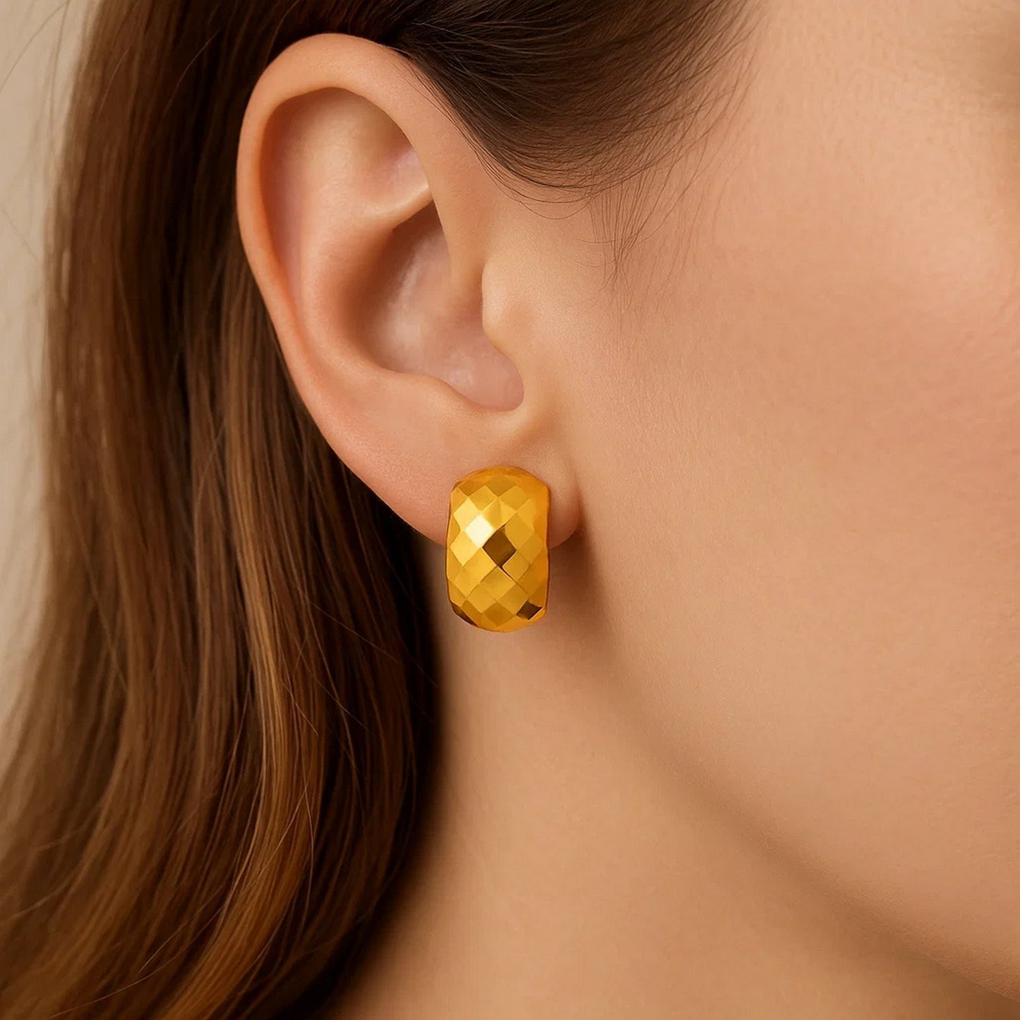 14k Yellow Gold Geometric Texture Earrings