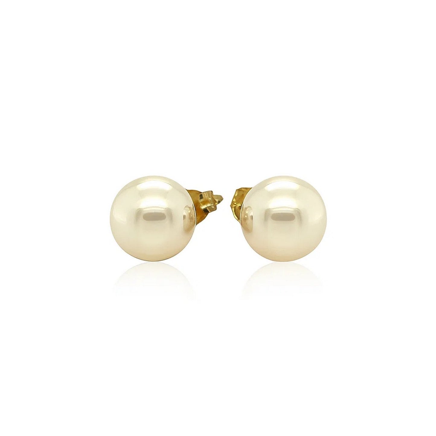 14k Yellow Gold Freshwater Cultured White Pearl Stud Earrings (7mm)