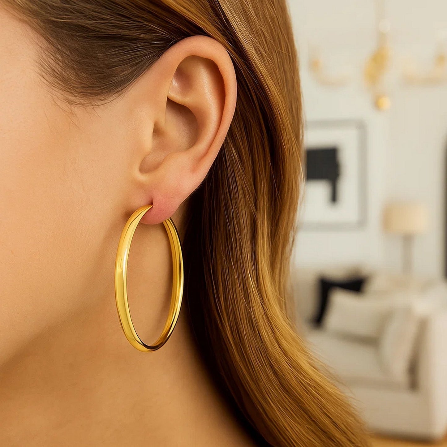 Large Wedding Hoop Earrings in 14K Yellow Gold