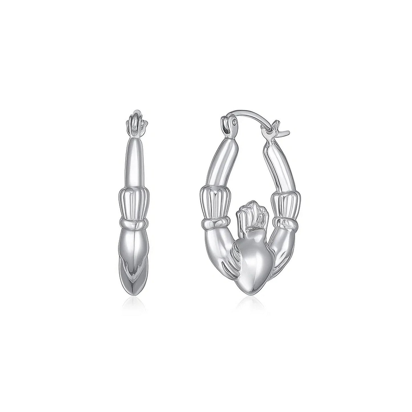 14K White Gold Claddagh Symbol Hoop Earrings