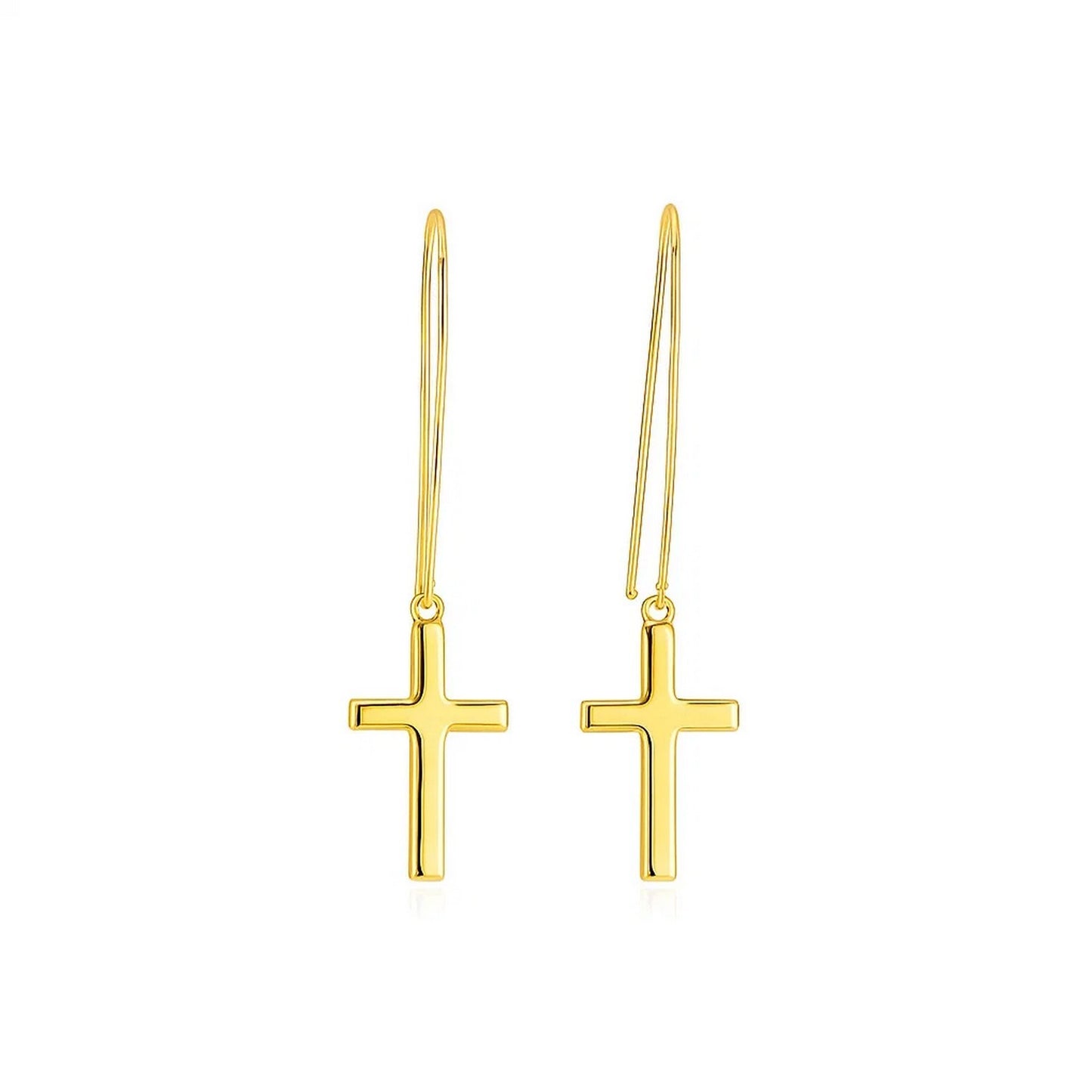 14k Yellow Gold Dangle Cross Earrings
