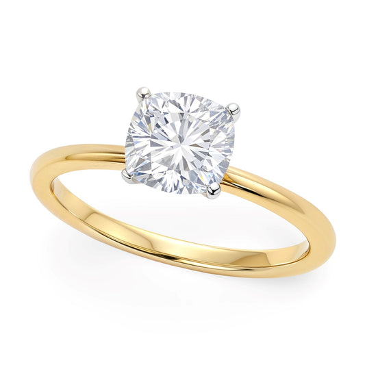 1 Carat Cushion Lab Grown IGI G/VS1 Diamond Solitaire Ring in 14K Yellow Gold