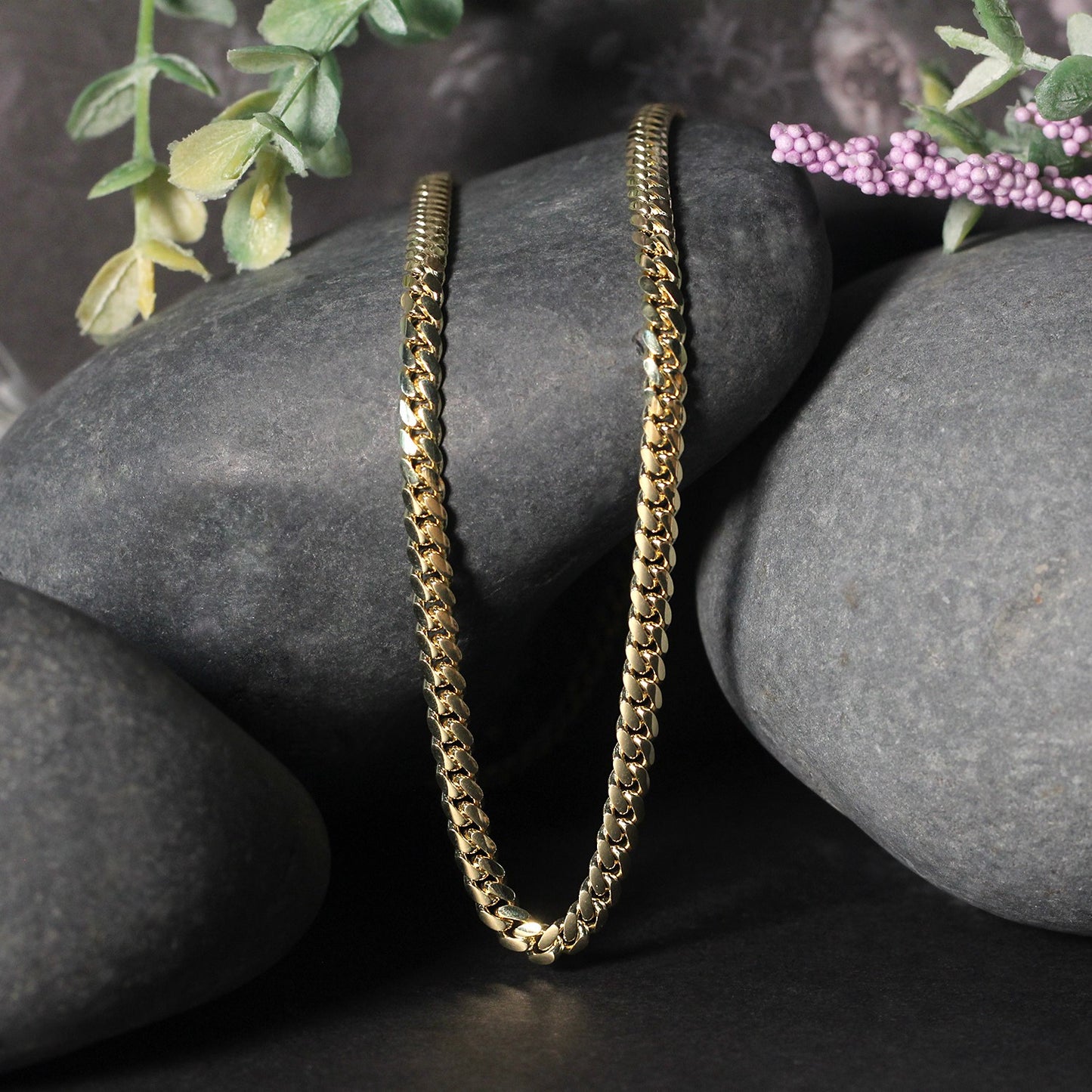 3.9mm 10k Yellow Gold Classic Miami Cuban Solid Chain