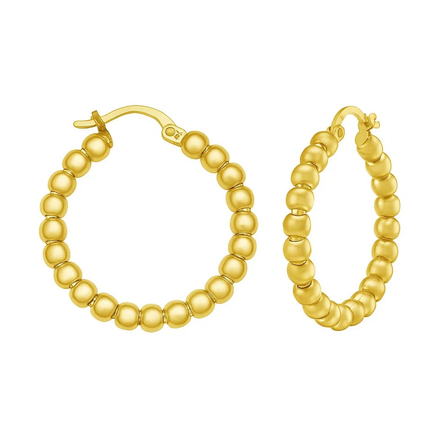 14K Yellow Gold Polished Medium Bead Hoop Earrings