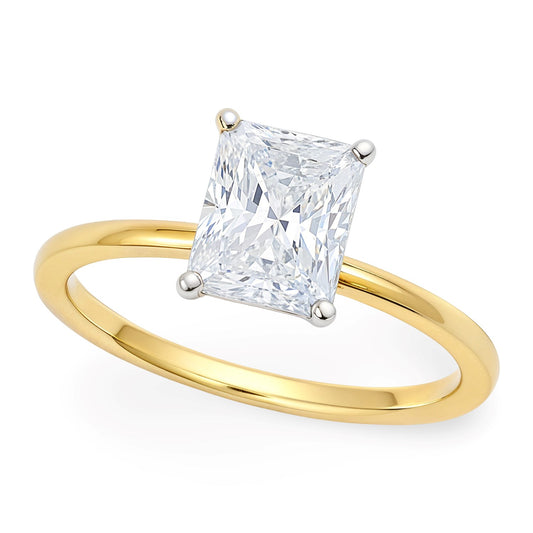 1.50Ct Radiant Lab Grown IGI G/VS1 Diamond Ring in 14K Yellow Gold