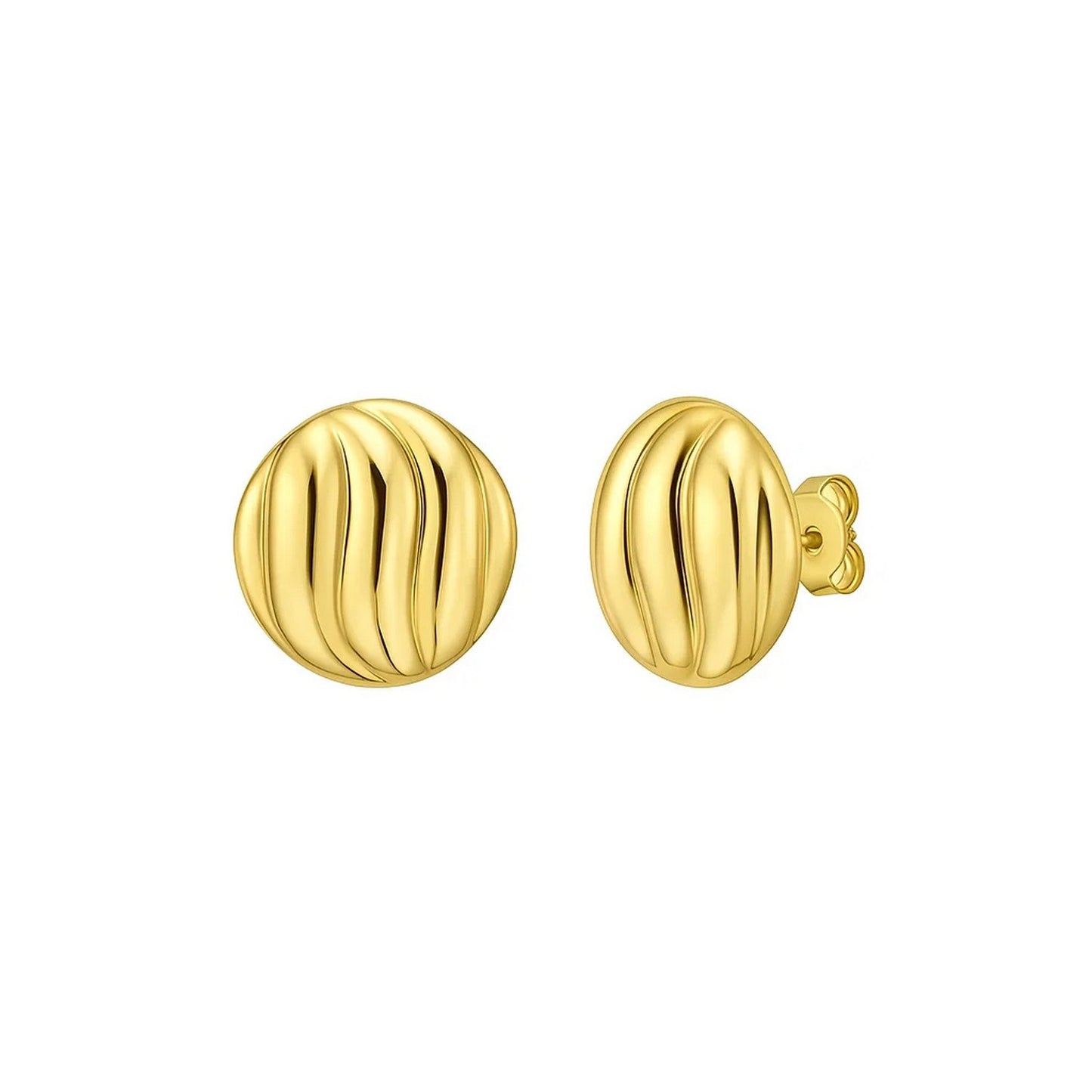 14K Yellow Gold Swirl Button Stud Earrings