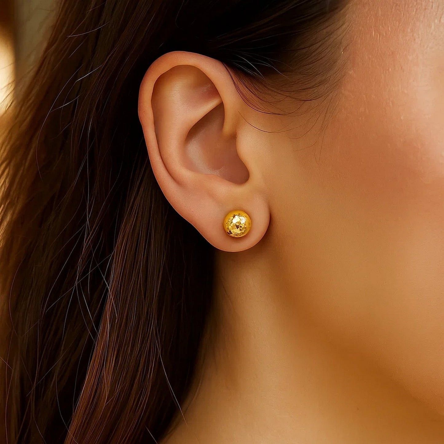 14k Yellow Gold Ball Earrings with Crystal Cut Texture(7mm)