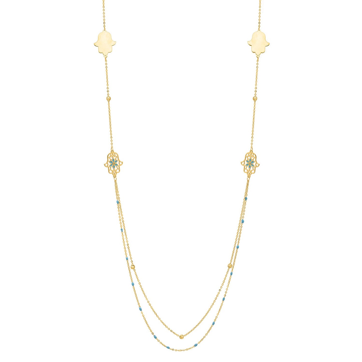 Long Hamsa Necklace in 14K Yellow Gold