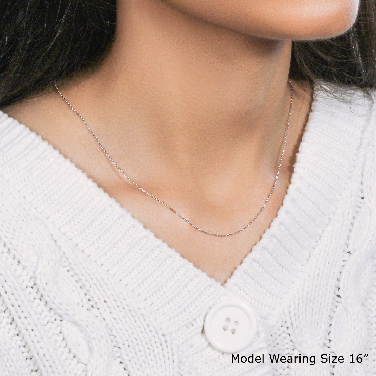 14k White Gold Diamond Cut Cable Link Chain (0.87 mm)