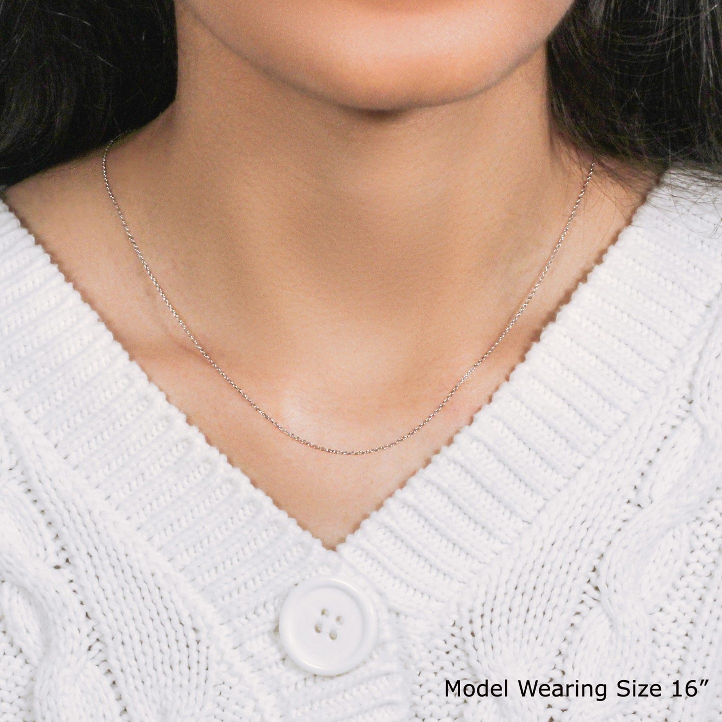 14k White Gold Diamond Cut Cable Link Chain (0.87 mm)