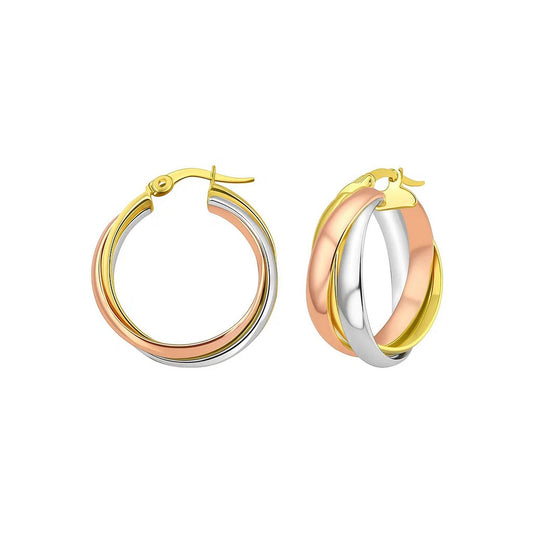 14K Tri Color Gold Woven Hoop Earrings