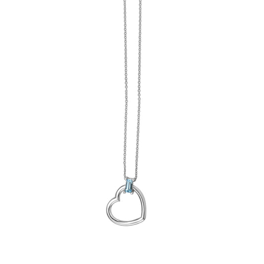 Blue Topez Baguette Heart Necklace in 14K White Gold