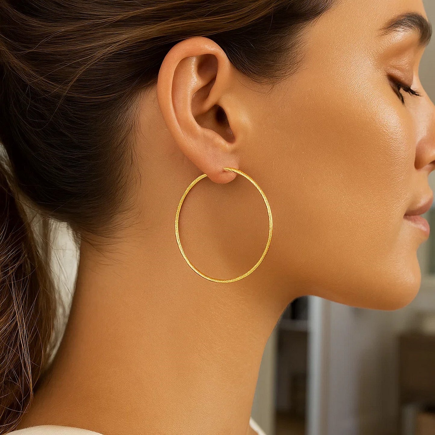 Large Endless Hoop Earrings in 14k Yellow Gold(1.2x50mm)