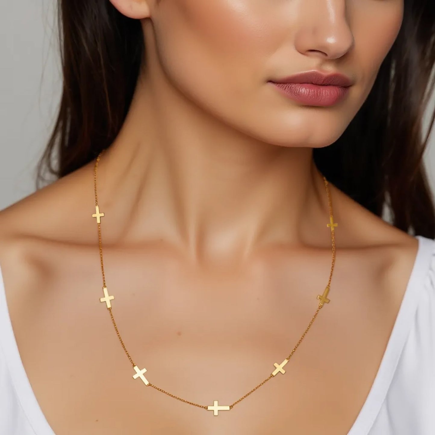 14k Yellow Gold Chain Necklace with Cross Stations