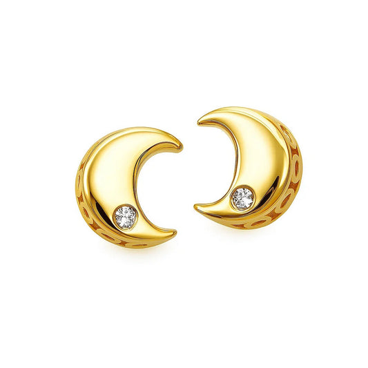 14k Yellow Gold Polished Moon Earrings with Diamonds