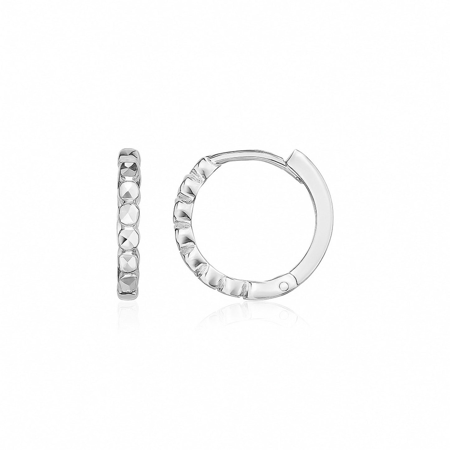 14k White Gold Petite Textured Round Hoop Earrings