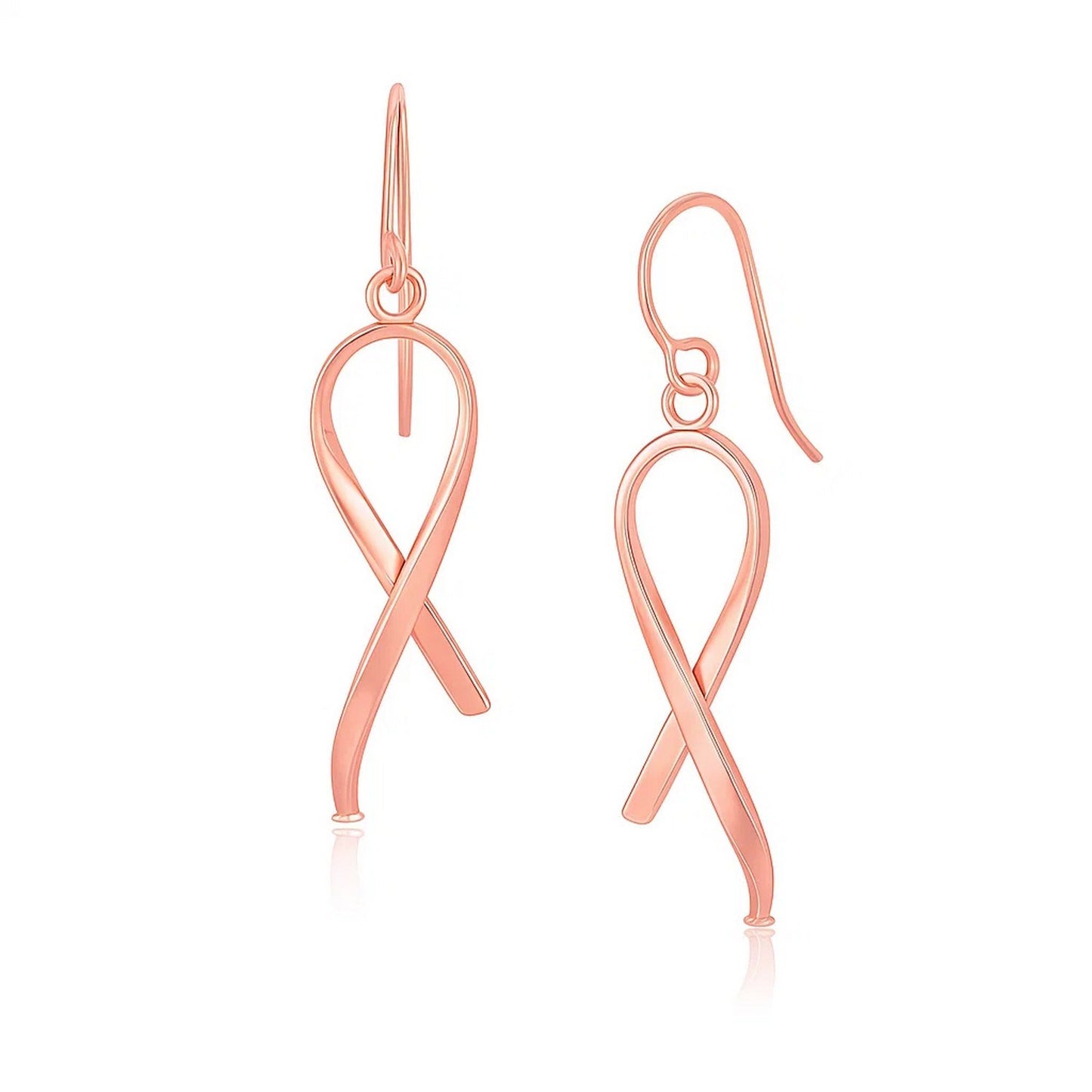 14k Rose Gold Polished Ribbon Style Drop Earrings