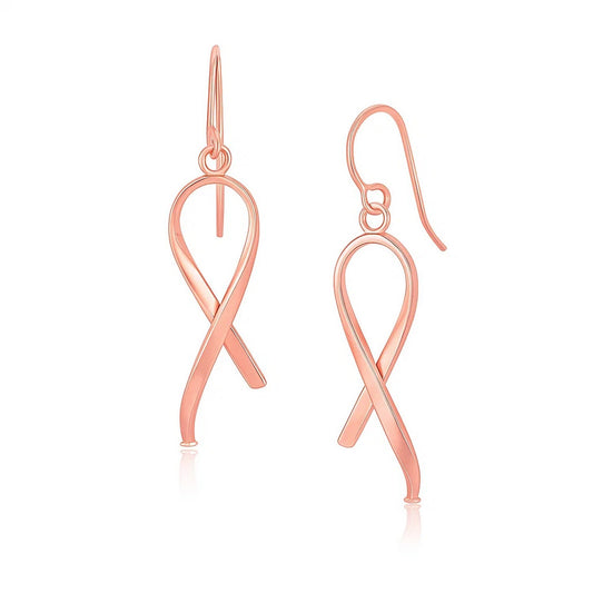 14k Rose Gold Polished Ribbon Style Drop Earrings