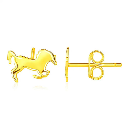 14K Yellow Gold Horse Earrings