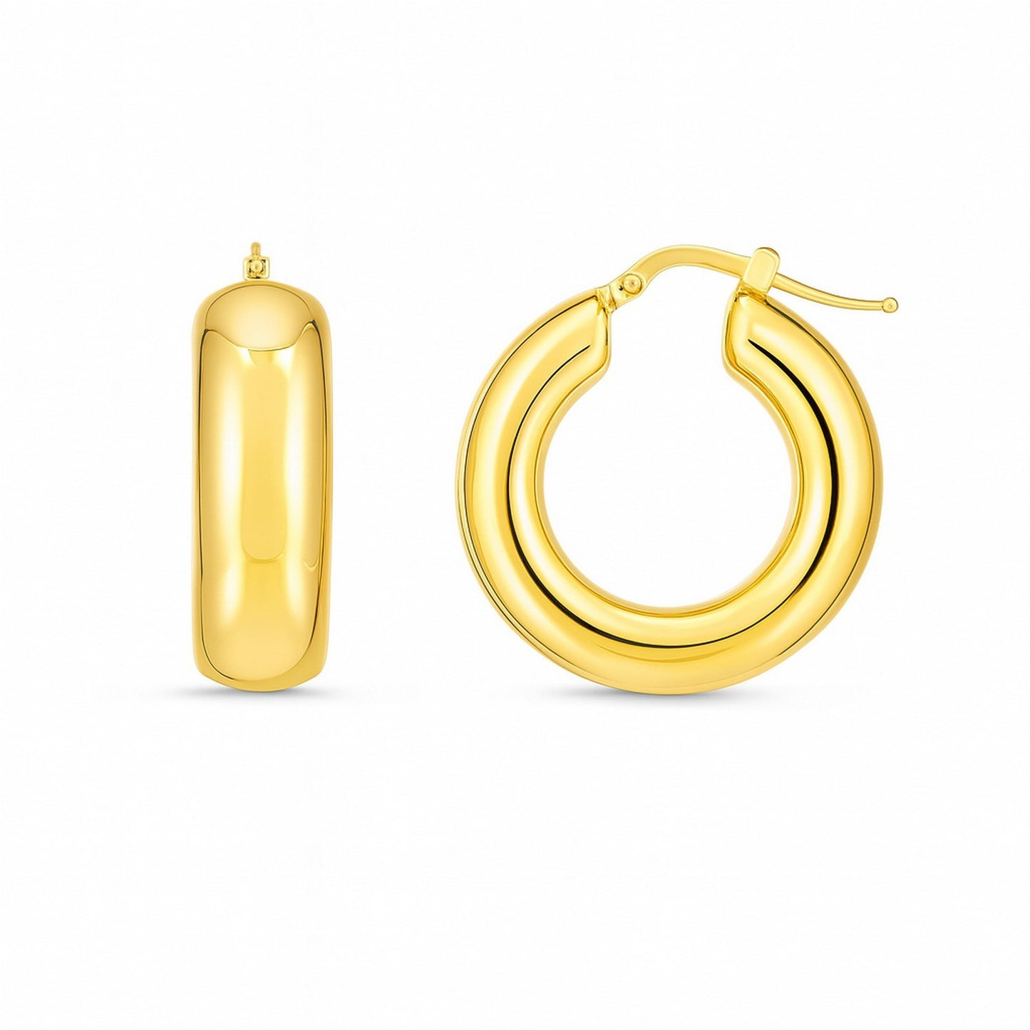 14k Yellow Gold Medium Puffy Hoops