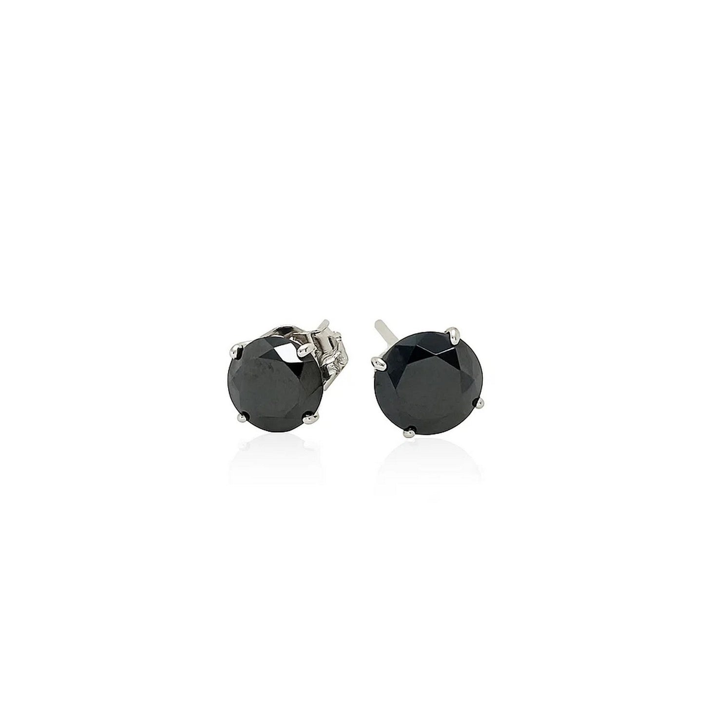 14k White Gold Stud Earrings with Black Faceted Cubic Zirconia(5mm)