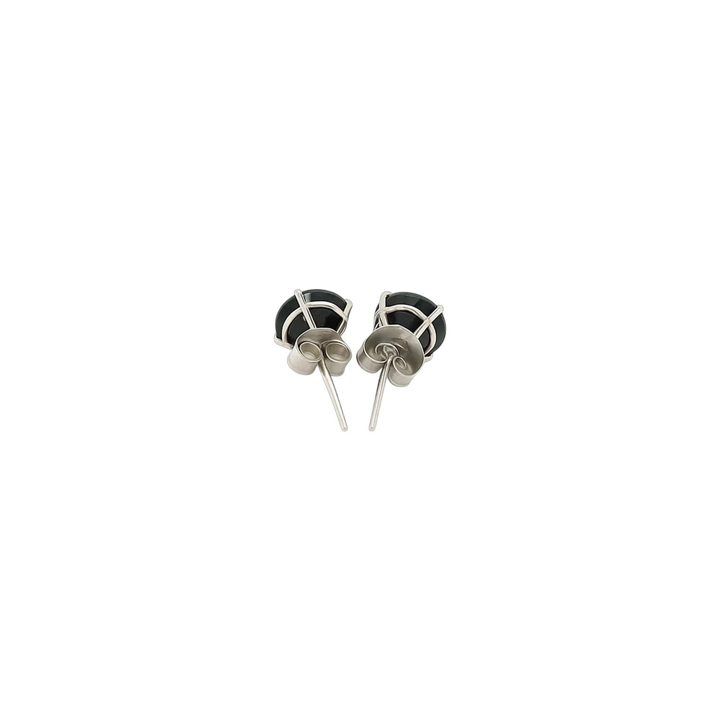 14k White Gold Stud Earrings with Black Faceted Cubic Zirconia(5mm)