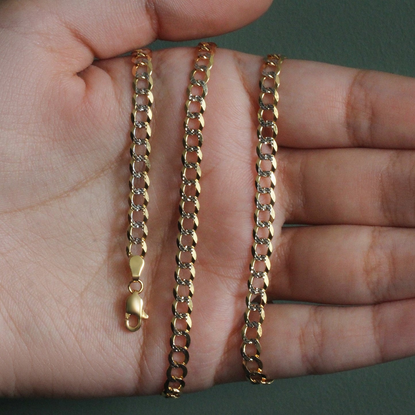 14k Two Tone Gold Pave Curb Chain (4.60 mm)