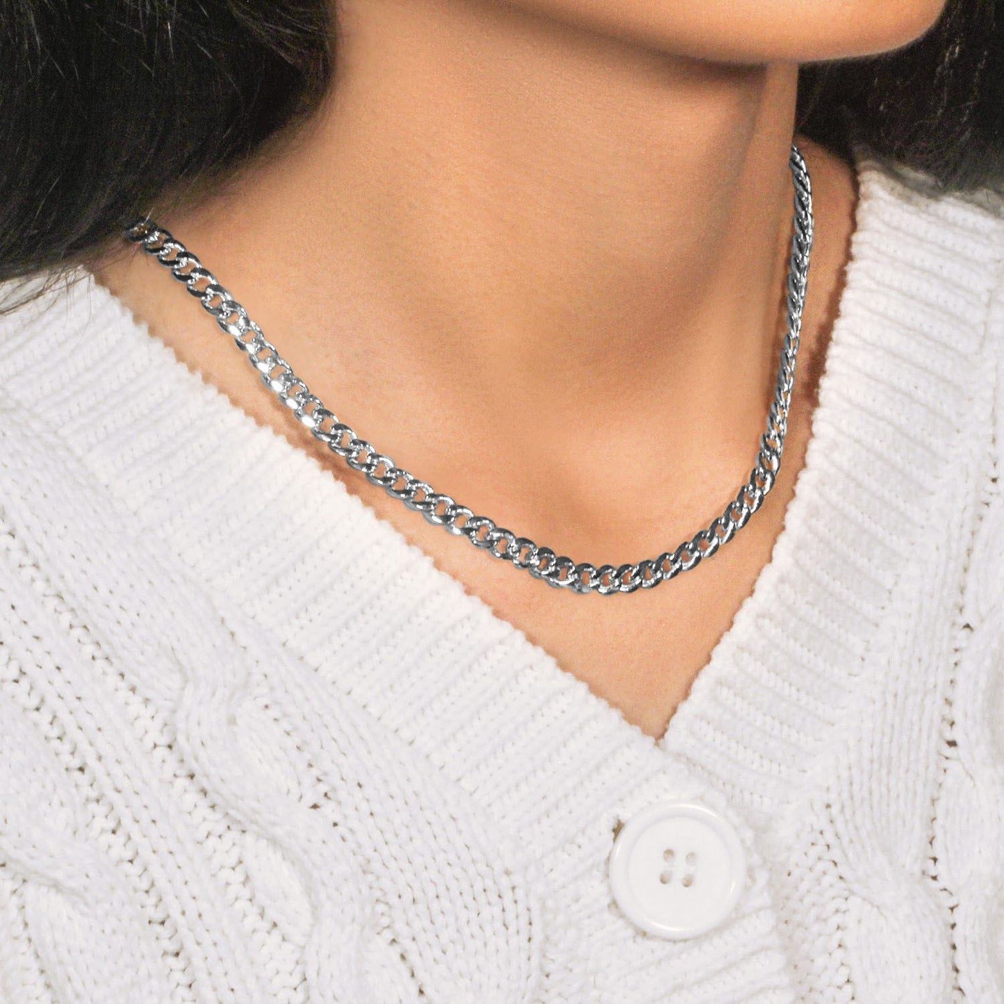 14k White Gold Miami Cuban Semi Solid Chain (5.50 mm)