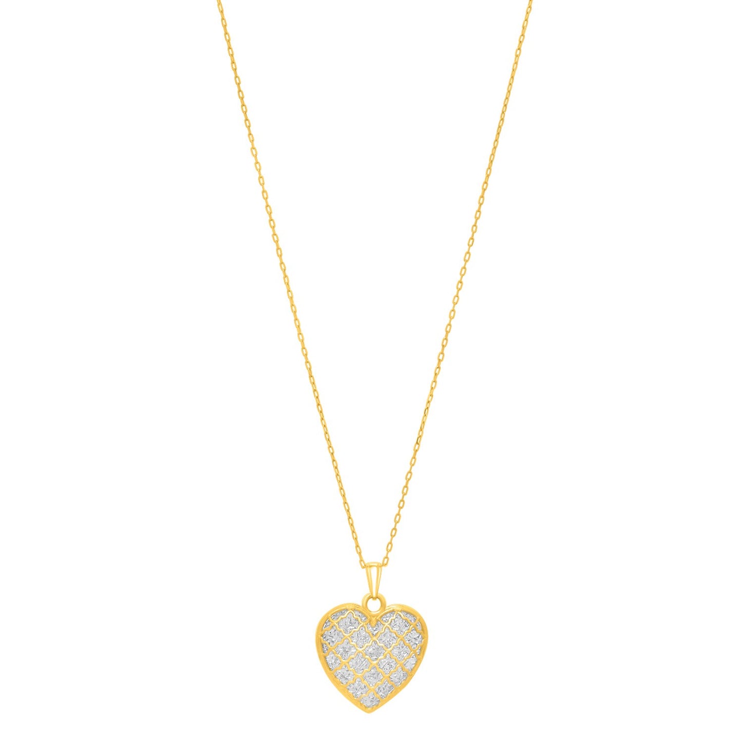 Checkered Heart Necklace in 14K Yellow Gold
