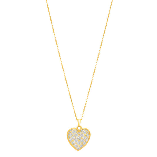 Checkered Heart Necklace in 14K Yellow Gold