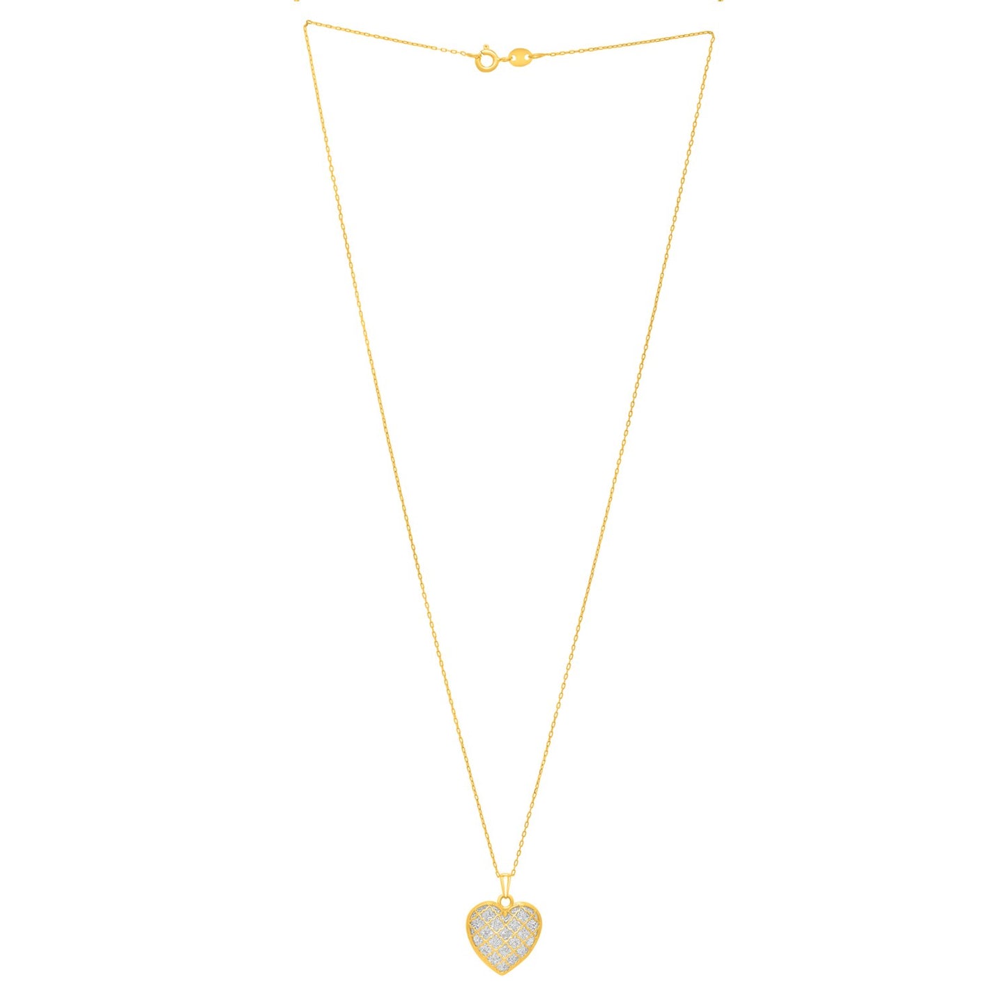 Checkered Heart Necklace in 14K Yellow Gold