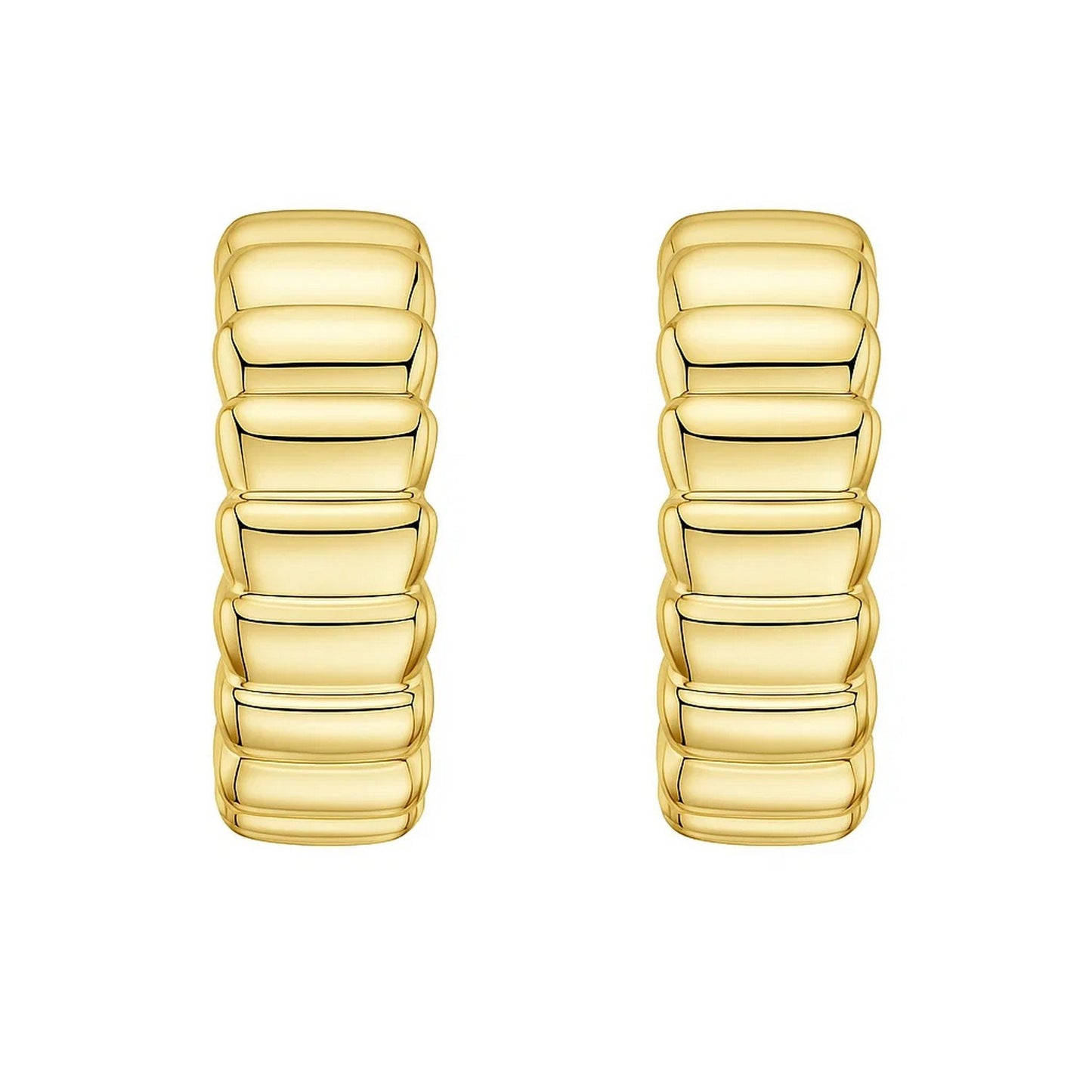 14K Yellow Gold Ribbed C Hoop Earrings