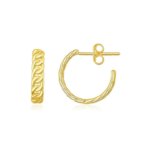 14K Yellow Gold Slender Curb Chain Hoop Earrings