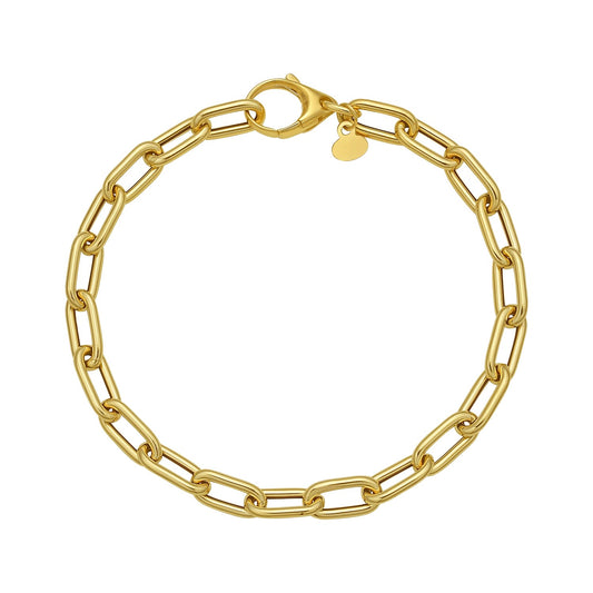 14K Yellow Gold Charm Lock Paperclip Chain Bracelet