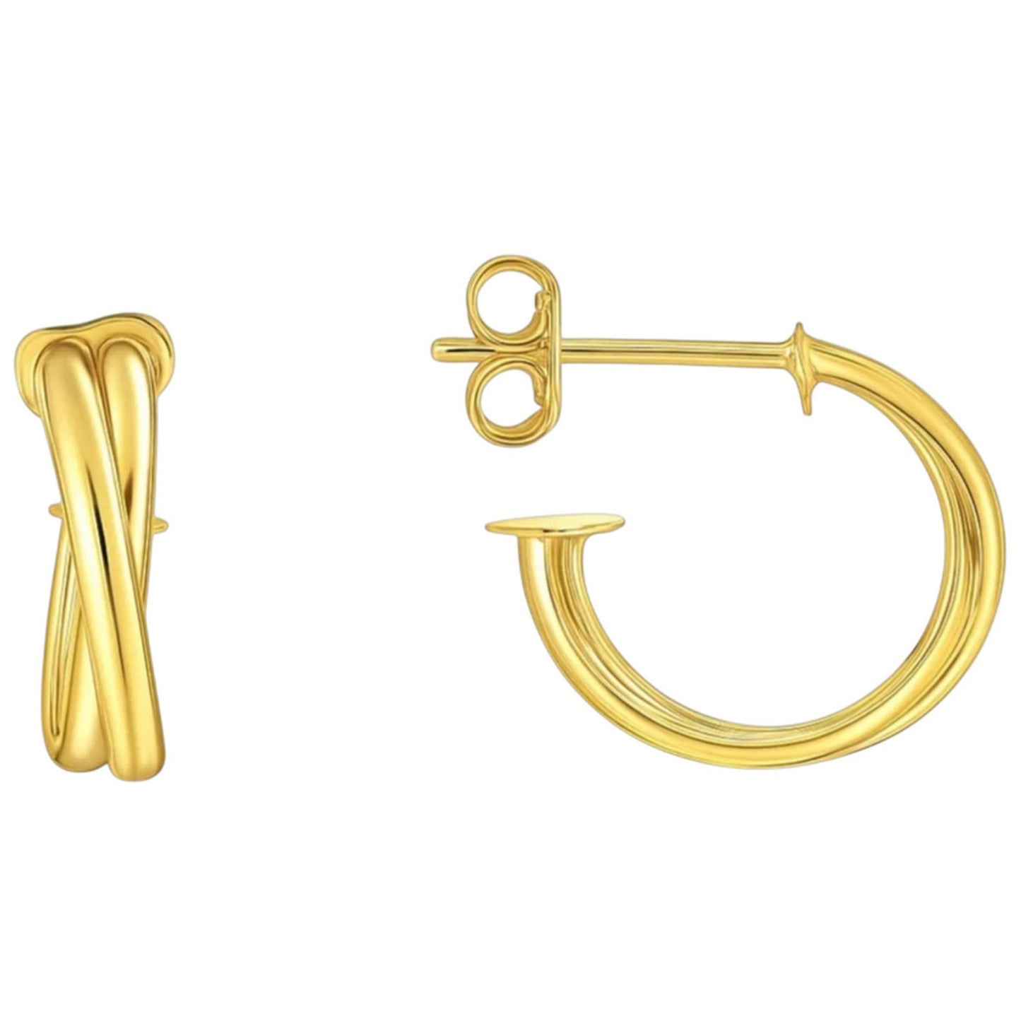 14k Yellow Gold Crossover Hoops