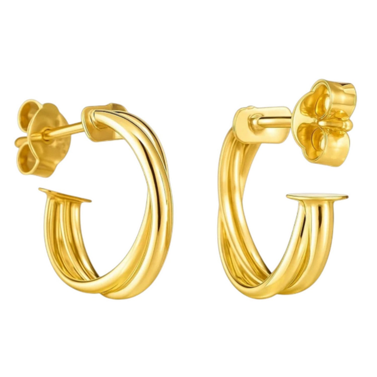 14k Yellow Gold Crossover Hoops