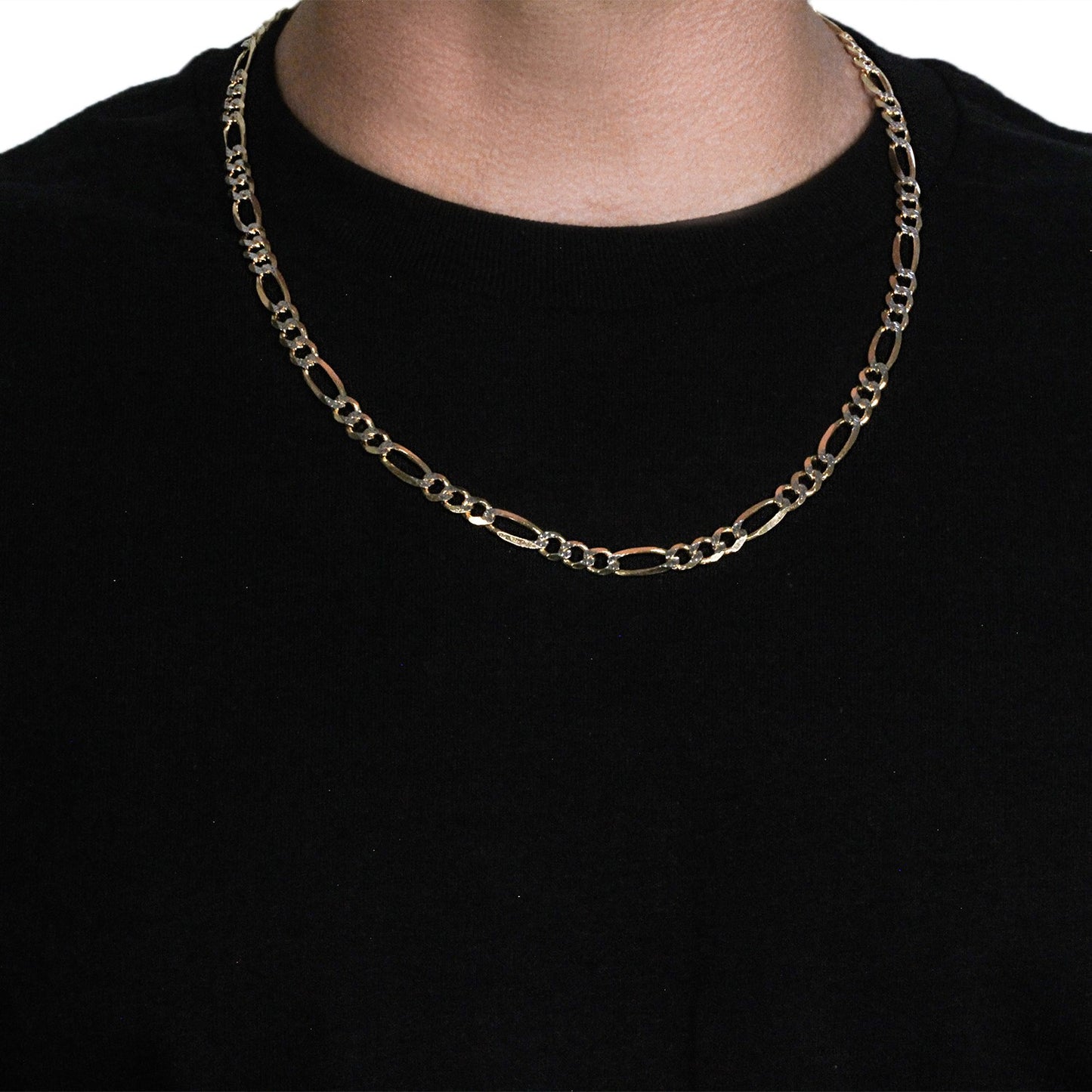 14K Yellow Gold Solid Pave Figaro Chain (7.00 mm)