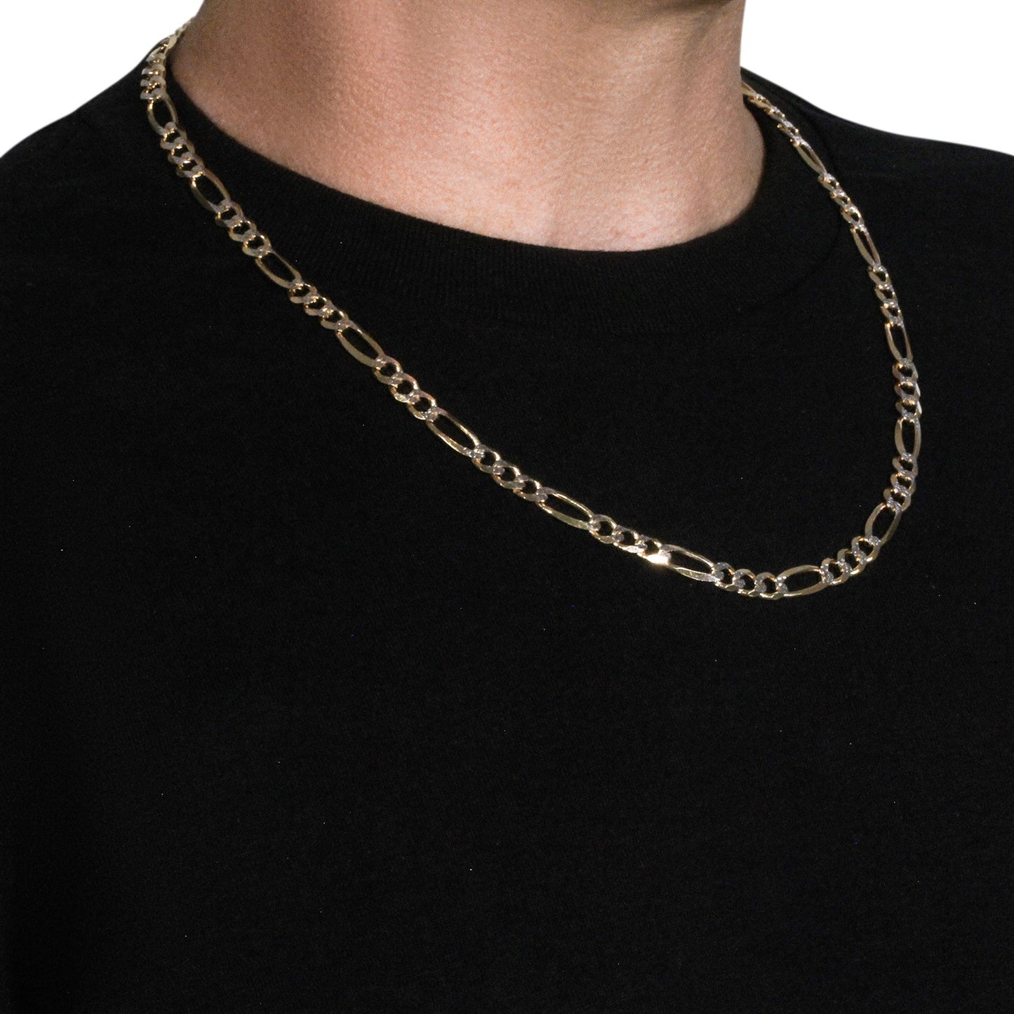 14K Yellow Gold Solid Pave Figaro Chain (7.00 mm)