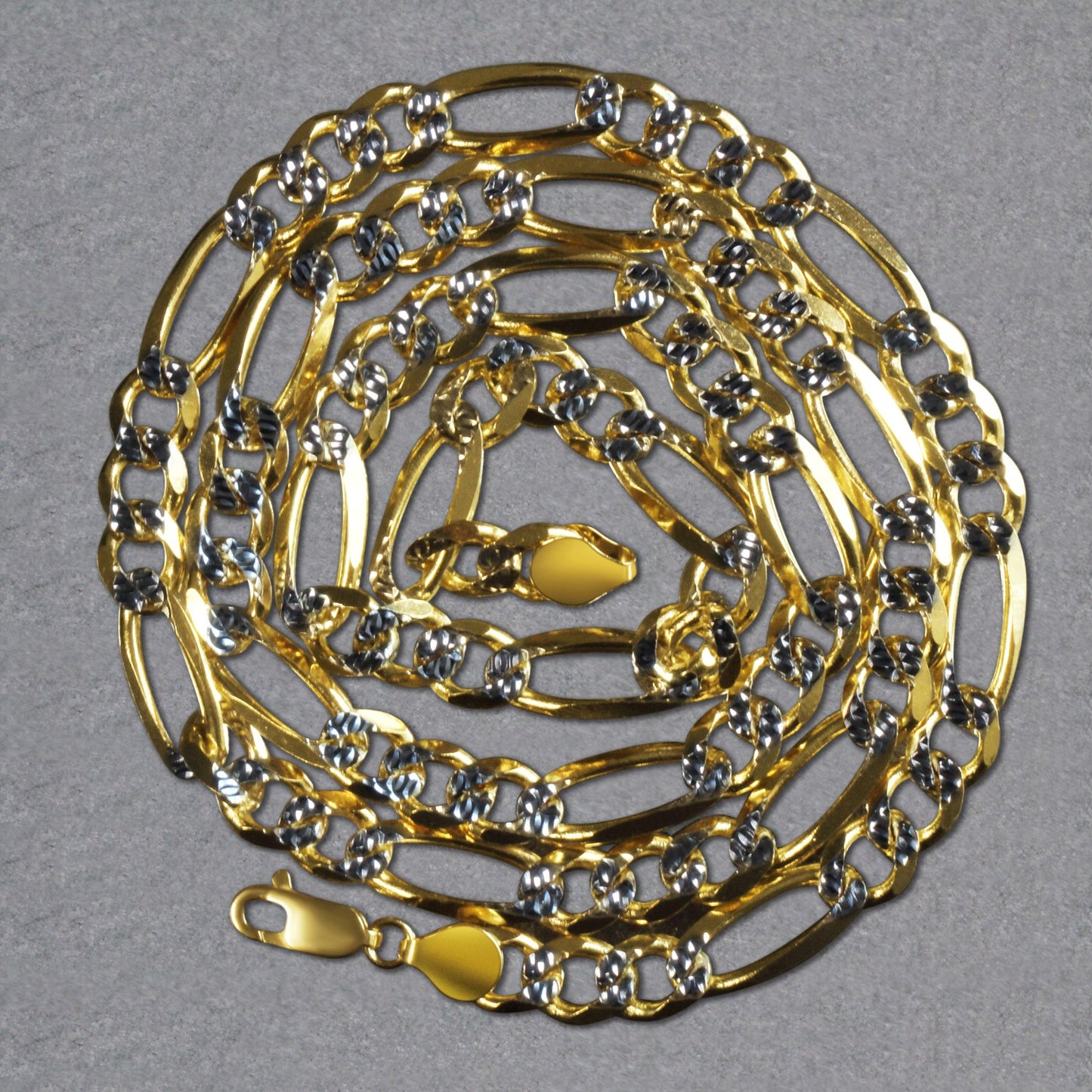 14K Yellow Gold Solid Pave Figaro Chain (7.00 mm)