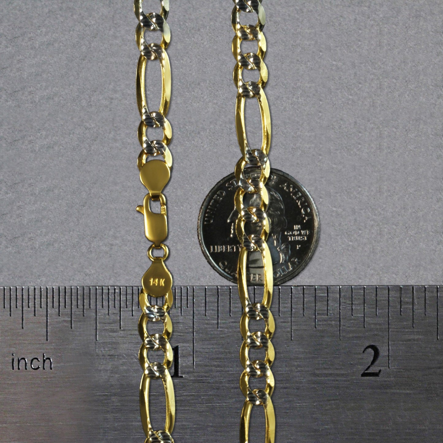 14K Yellow Gold Solid Pave Figaro Chain (7.00 mm)