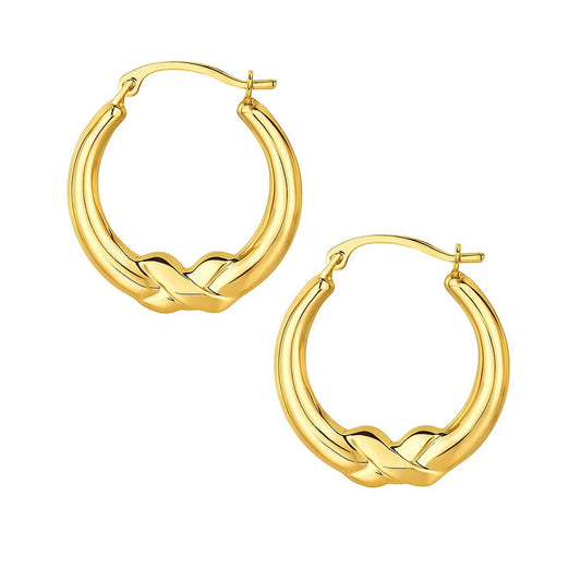 10k Yellow Gold X Motif Round Shape Hoop Earrings