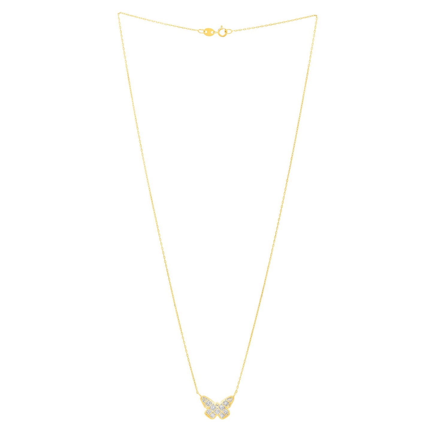 Checkered Butterfly Necklace in 14K Yellow Gold