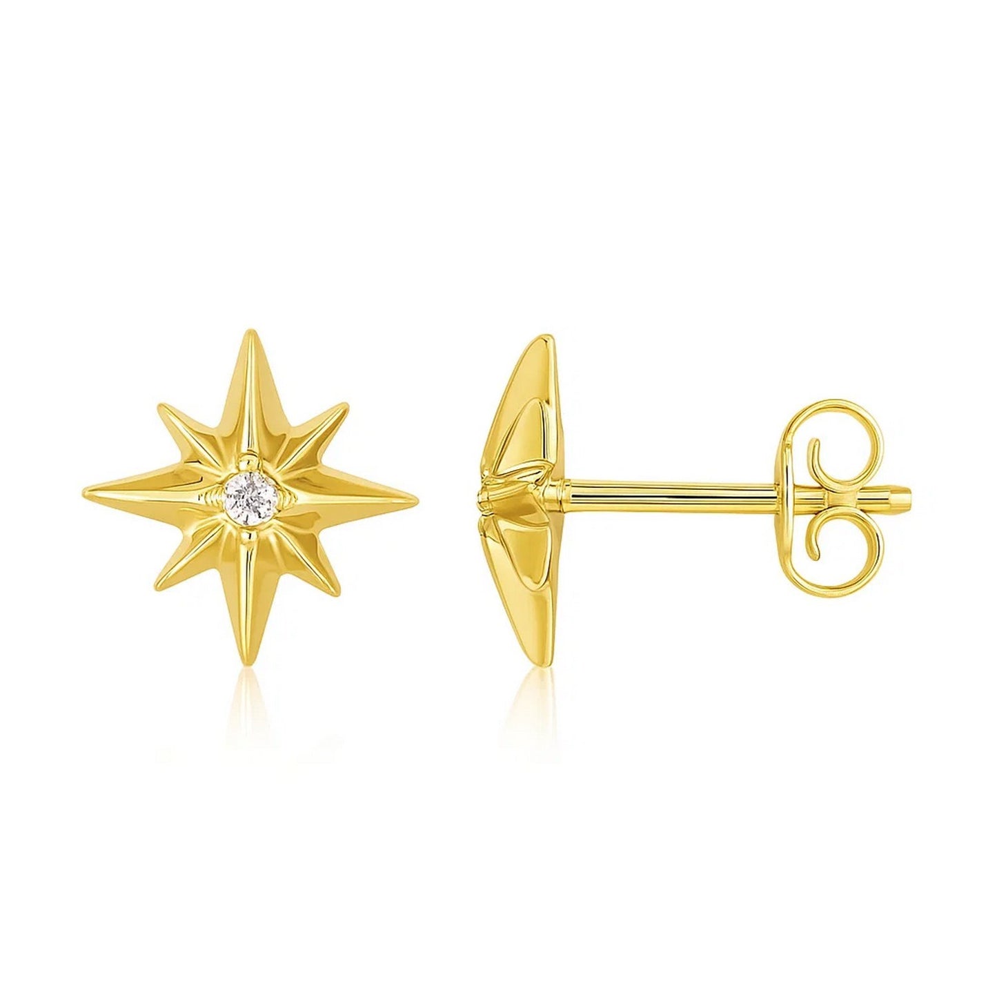 14K Yellow Gold High Polish North Star Diamond Earrings