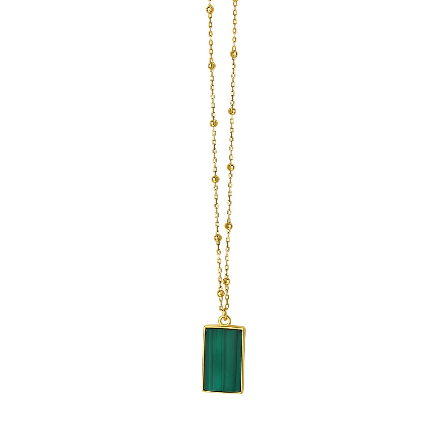Malachite Geometric Rectangle Necklace in 14K Yellow Gold