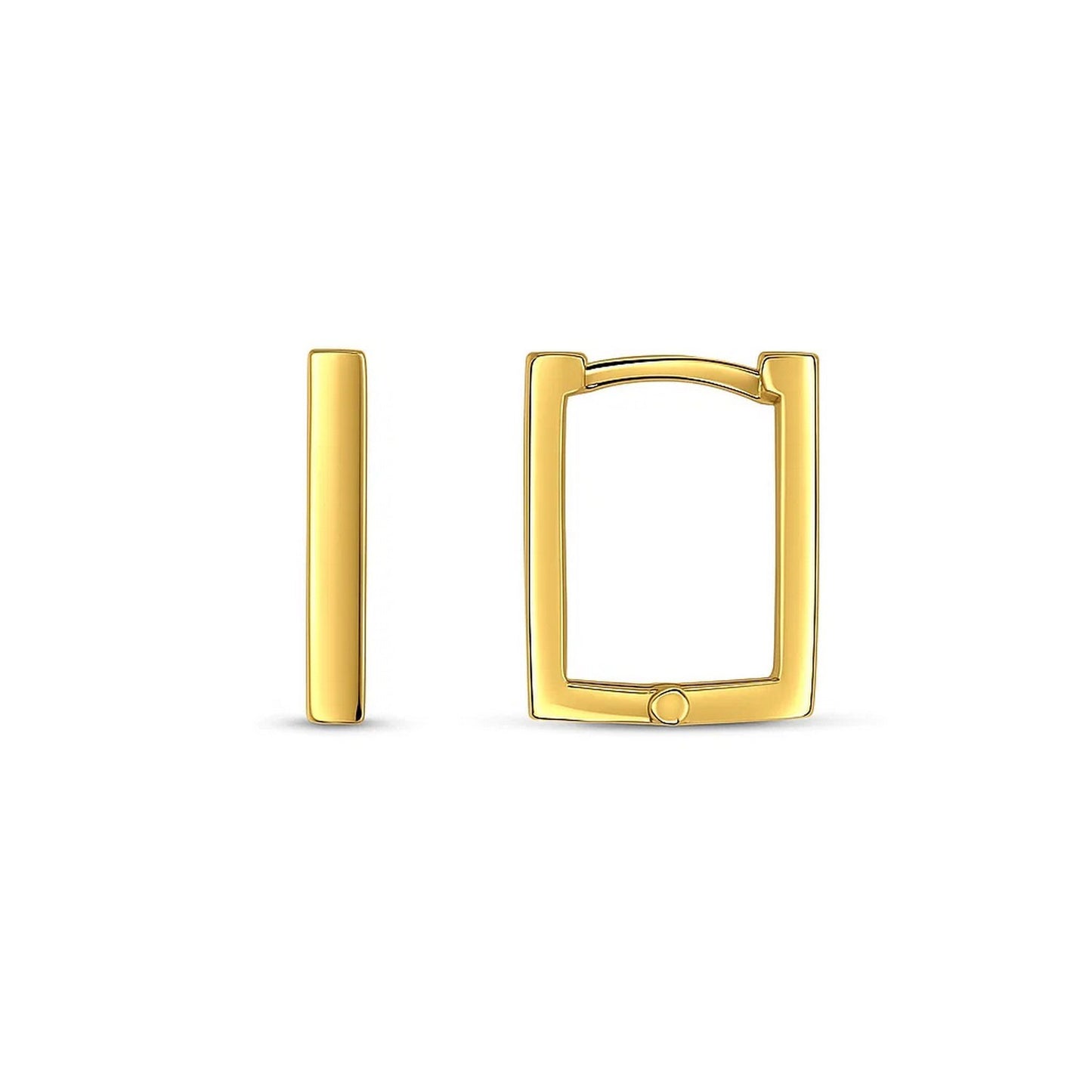 14k Yellow Gold Rectangle Huggie Hoops