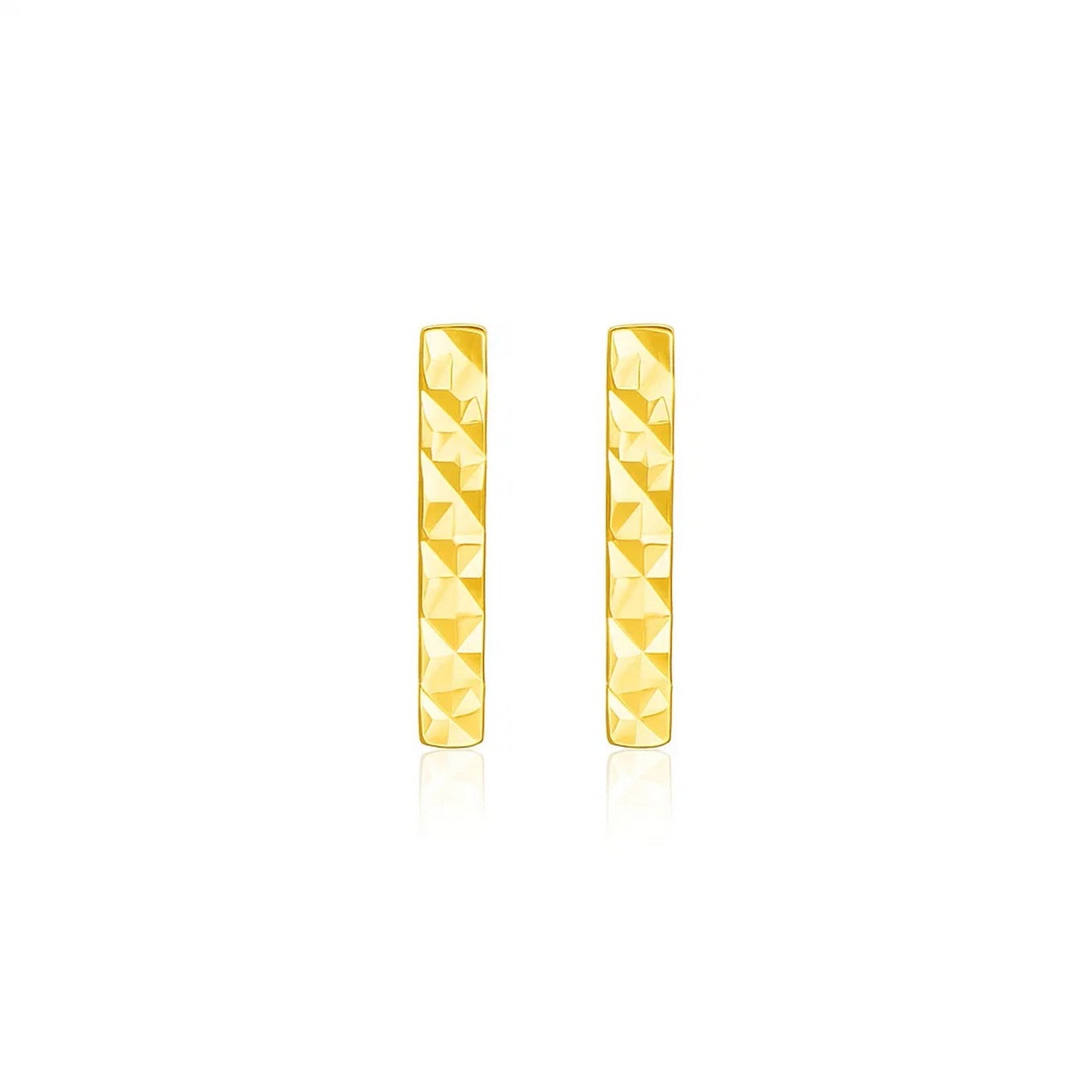 14k Yellow Gold Textured Bar Earrings