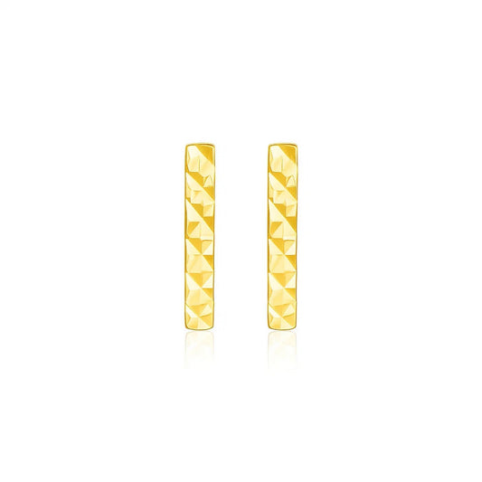 14k Yellow Gold Textured Bar Earrings