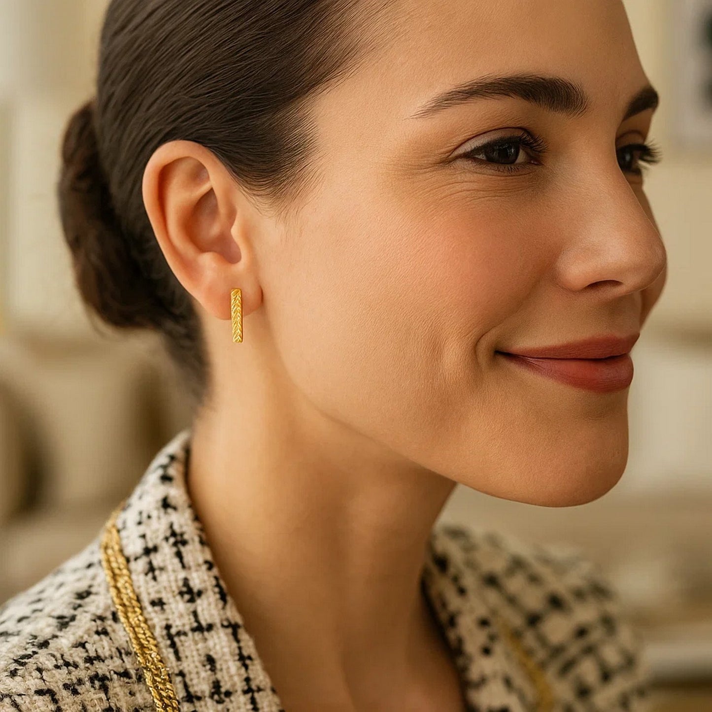 14k Yellow Gold Textured Bar Earrings