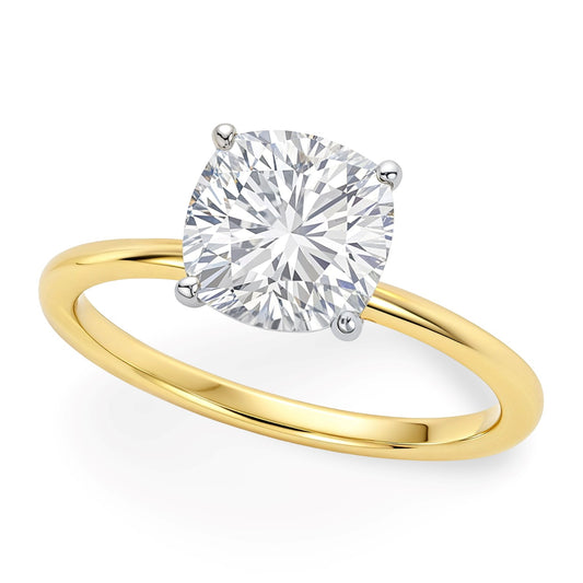 2 Carat Cushion Lab Grown IGI G/VS1 Diamond Solitaire Ring in 10K Yellow Gold