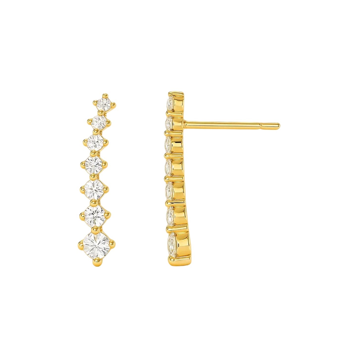 14k Yellow Gold Climber Post Earrings with Cubic Zirconias